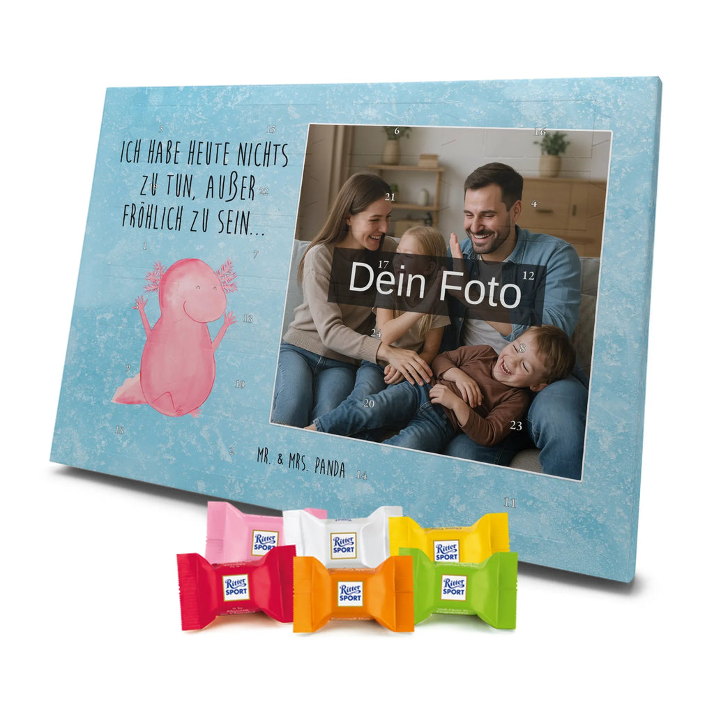 Personalisierter Schoko Foto Adventskalender Axolotl Hurra Personalisierter Schoko Foto Adventskalender, Molch, Axolotl, Lurche, Axolot, Schwanzlurch, Fröhlich, Spaß, Motivation, Freude, Zufriedenheit, Lurch