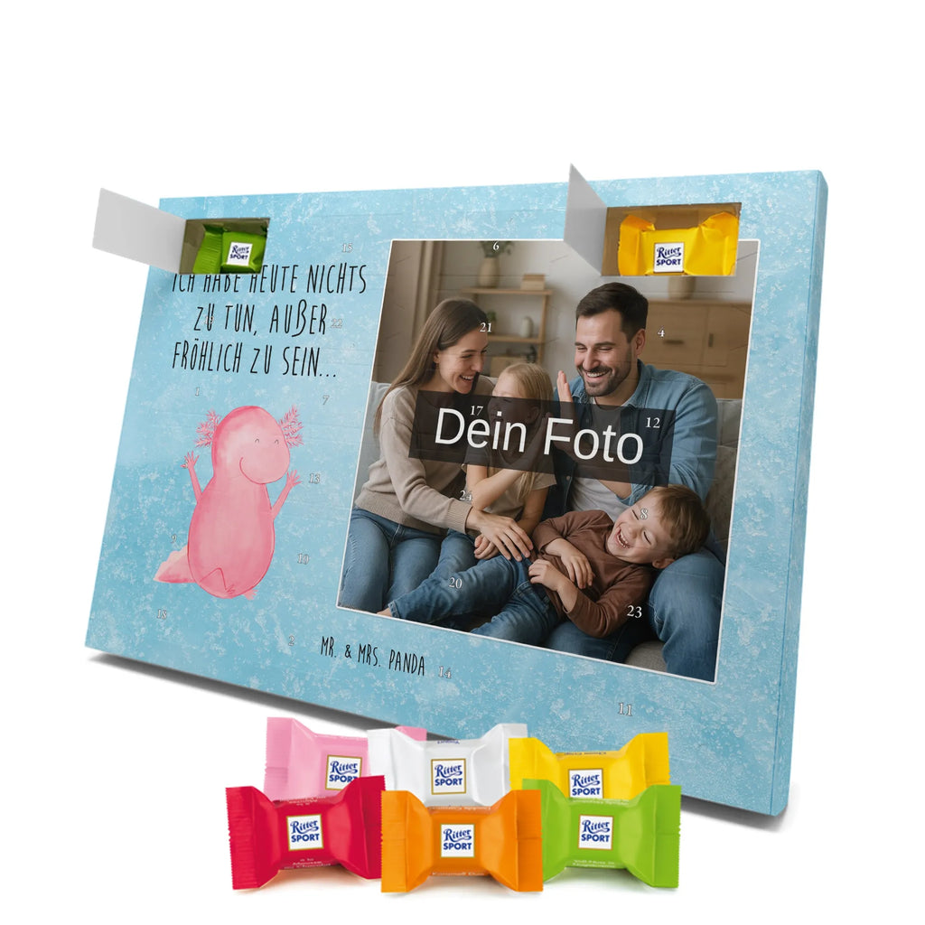 Personalisierter Schoko Foto Adventskalender Axolotl Hurra Personalisierter Schoko Foto Adventskalender, Molch, Axolotl, Lurche, Axolot, Schwanzlurch, Fröhlich, Spaß, Motivation, Freude, Zufriedenheit, Lurch