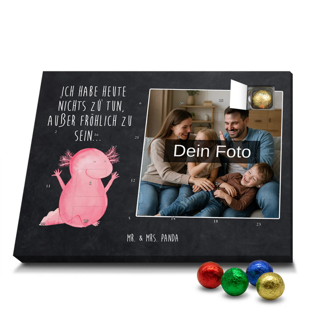 Personalisierter Schoko Foto Adventskalender Axolotl Hurra Personalisierter Schoko Foto Adventskalender, Molch, Axolotl, Lurche, Axolot, Schwanzlurch, Fröhlich, Spaß, Motivation, Freude, Zufriedenheit, Lurch