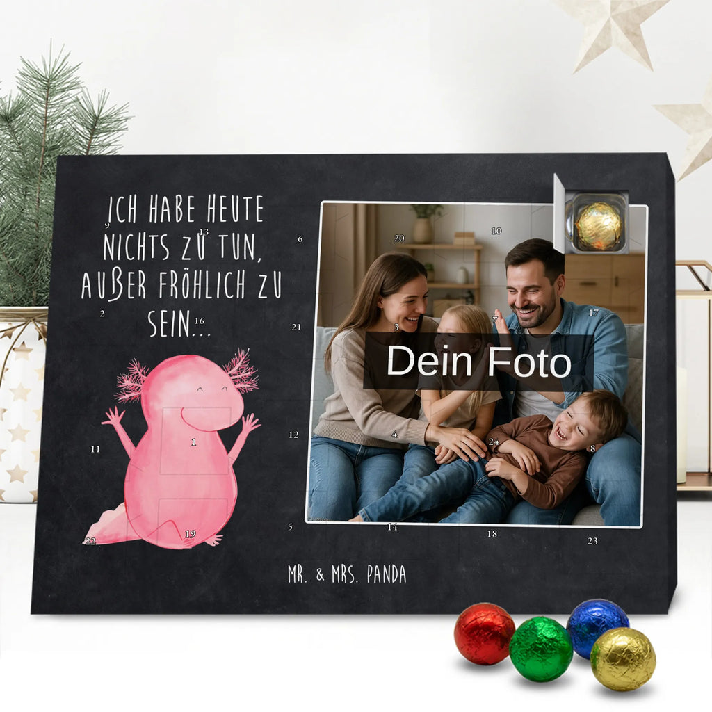 Personalisierter Schoko Foto Adventskalender Axolotl Hurra Personalisierter Schoko Foto Adventskalender, Molch, Axolotl, Lurche, Axolot, Schwanzlurch, Fröhlich, Spaß, Motivation, Freude, Zufriedenheit, Lurch