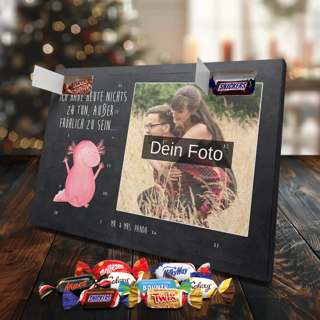 Personalisierter Schoko Foto Adventskalender Axolotl Hurra Personalisierter Schoko Foto Adventskalender, Molch, Axolotl, Lurche, Axolot, Schwanzlurch, Fröhlich, Spaß, Motivation, Freude, Zufriedenheit, Lurch