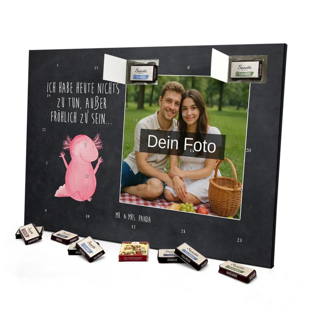 Personalisierter Schoko Foto Adventskalender Axolotl Hurra Personalisierter Schoko Foto Adventskalender, Molch, Axolotl, Lurche, Axolot, Schwanzlurch, Fröhlich, Spaß, Motivation, Freude, Zufriedenheit, Lurch