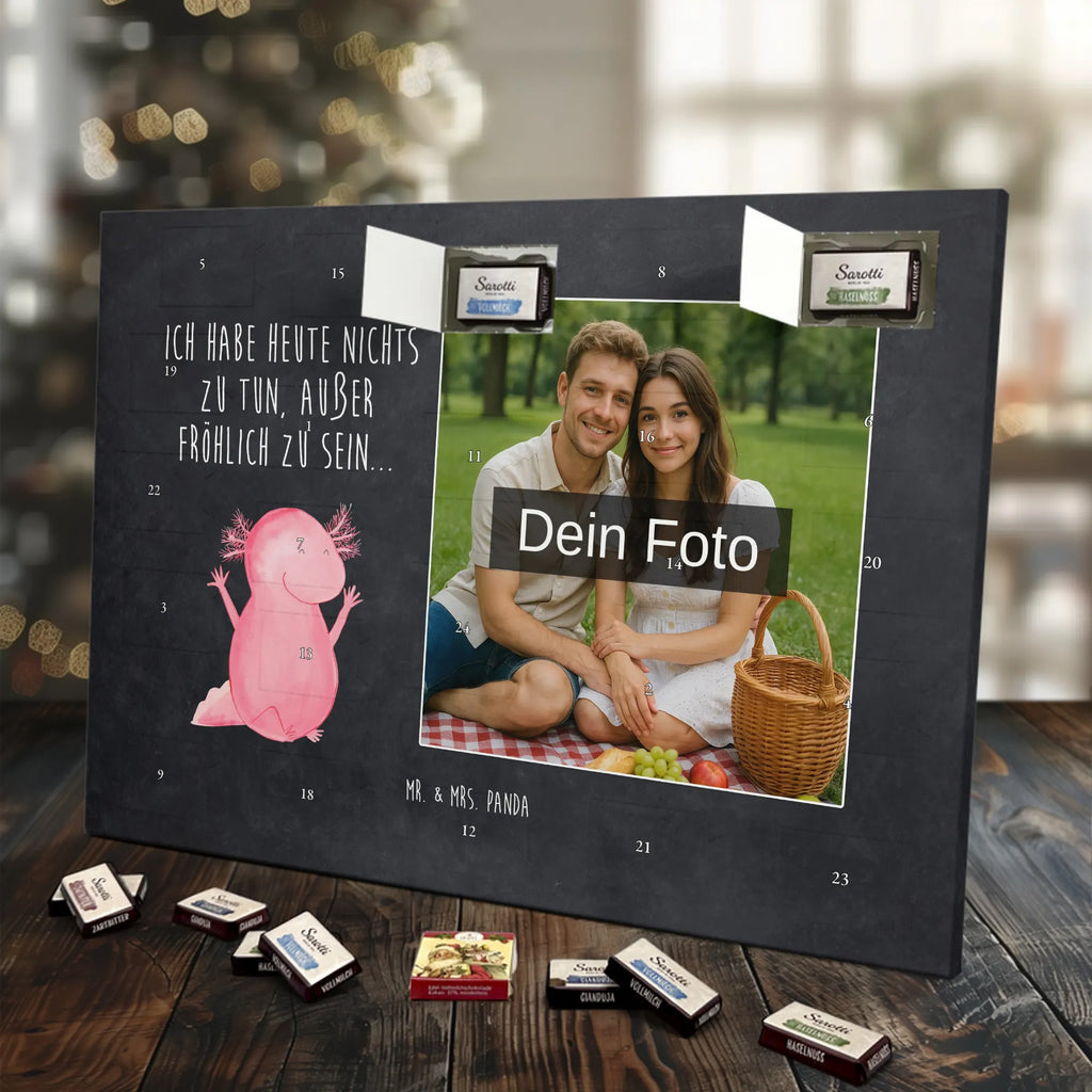 Personalisierter Schoko Foto Adventskalender Axolotl Hurra Personalisierter Schoko Foto Adventskalender, Molch, Axolotl, Lurche, Axolot, Schwanzlurch, Fröhlich, Spaß, Motivation, Freude, Zufriedenheit, Lurch