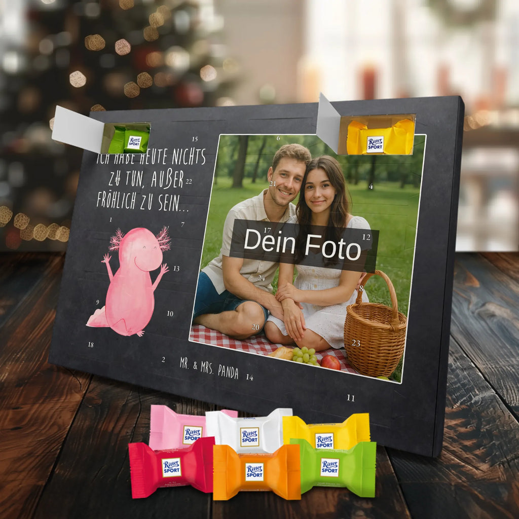 Personalisierter Schoko Foto Adventskalender Axolotl Hurra Personalisierter Schoko Foto Adventskalender, Molch, Axolotl, Lurche, Axolot, Schwanzlurch, Fröhlich, Spaß, Motivation, Freude, Zufriedenheit, Lurch