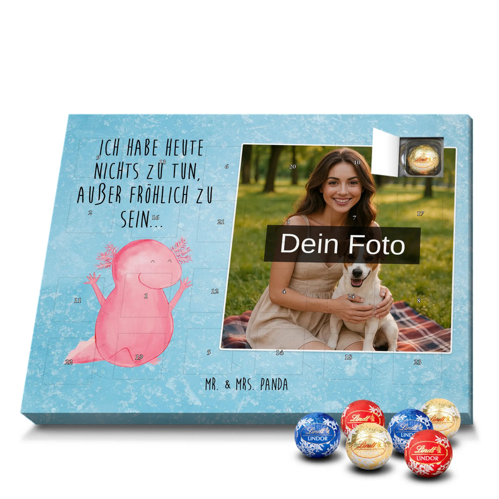 Personalisierter Schoko Foto Adventskalender Axolotl Hurra Personalisierter Schoko Foto Adventskalender, Molch, Axolotl, Lurche, Axolot, Schwanzlurch, Fröhlich, Spaß, Motivation, Freude, Zufriedenheit, Lurch