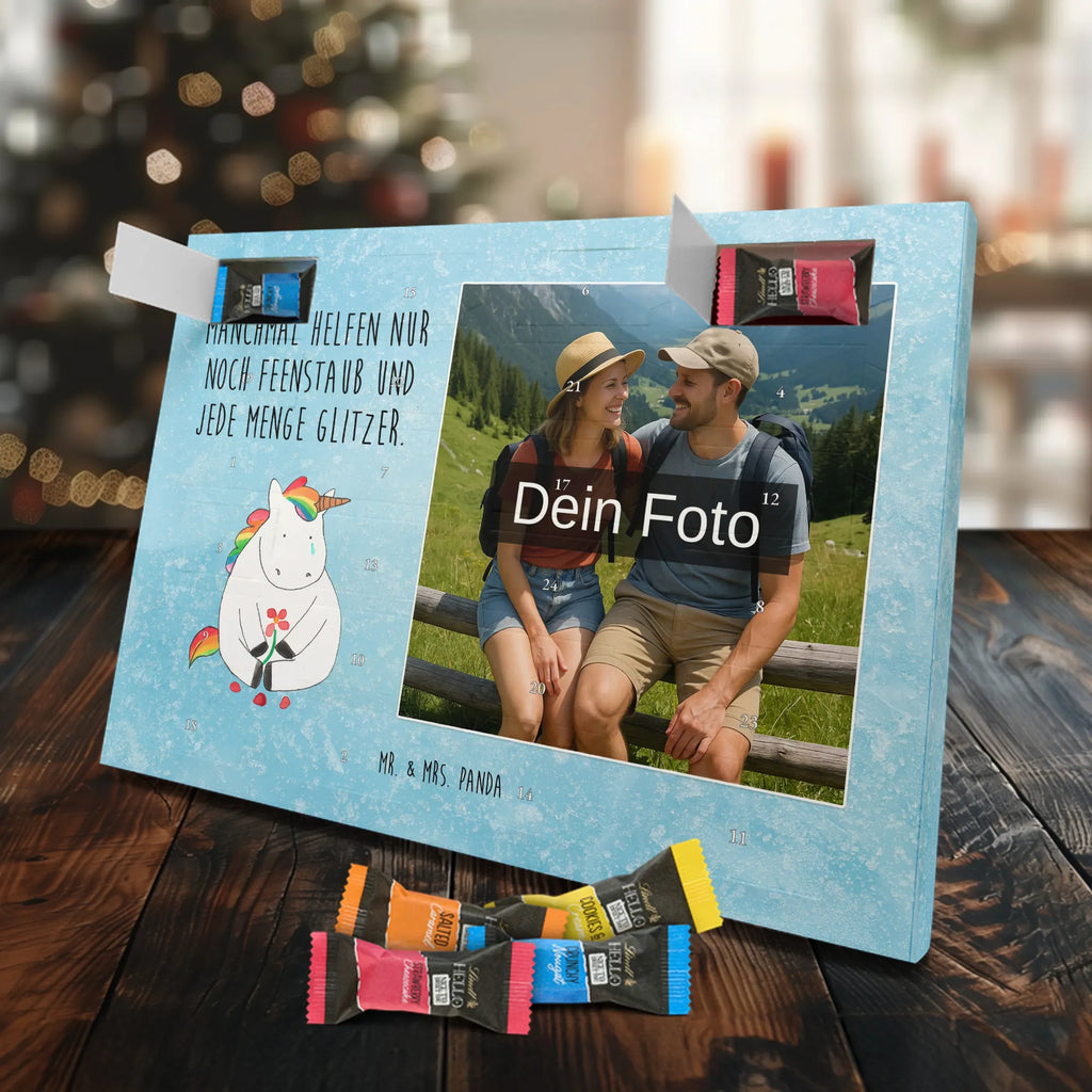  Jednorożec Smutny Personalisierter Schoko Foto Adventskalender, Unicorn, Einhorn, Einhörner, Einhorn Deko, Liebe, Blume, Glitzer, Trösten. Freundschaft, Trauer, Freunde, Grußkarte