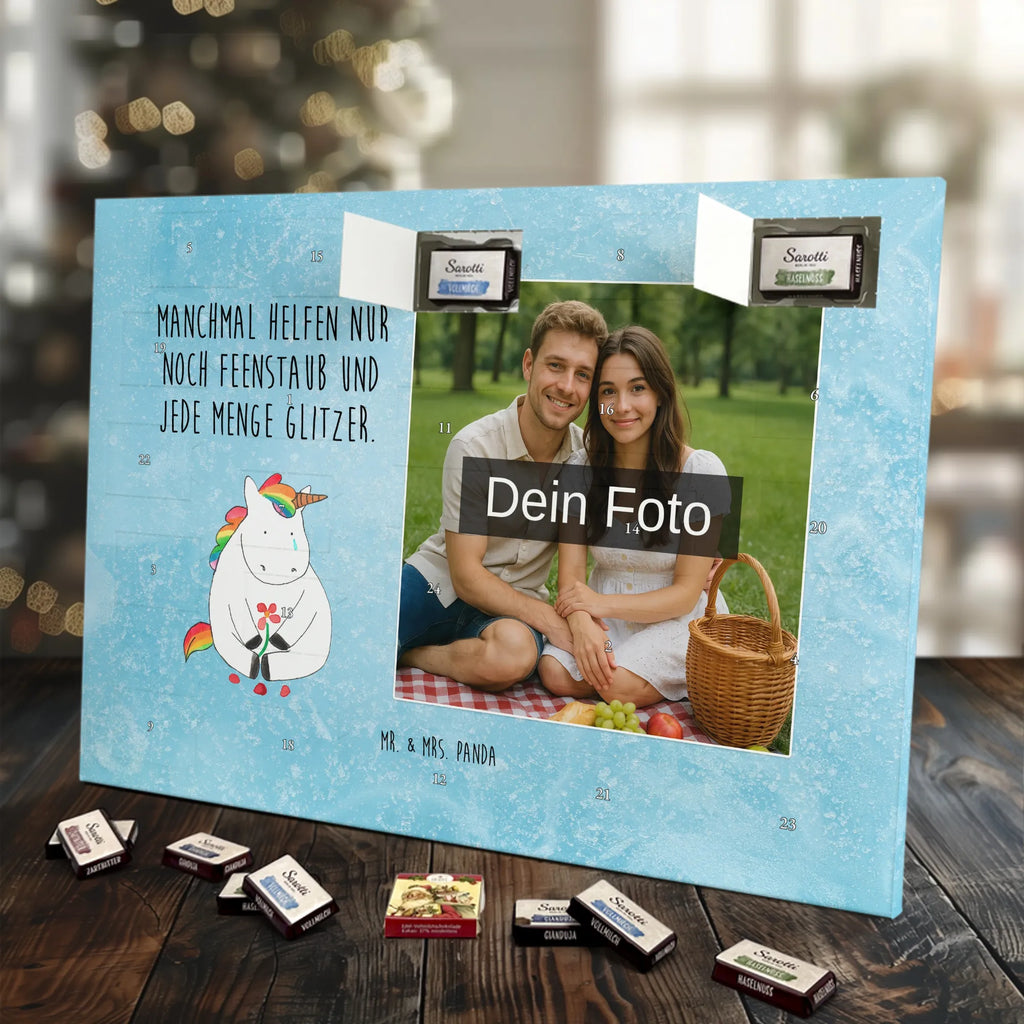  Jednorożec Smutny Personalisierter Schoko Foto Adventskalender, Unicorn, Einhorn, Einhörner, Einhorn Deko, Liebe, Blume, Glitzer, Trösten. Freundschaft, Trauer, Freunde, Grußkarte