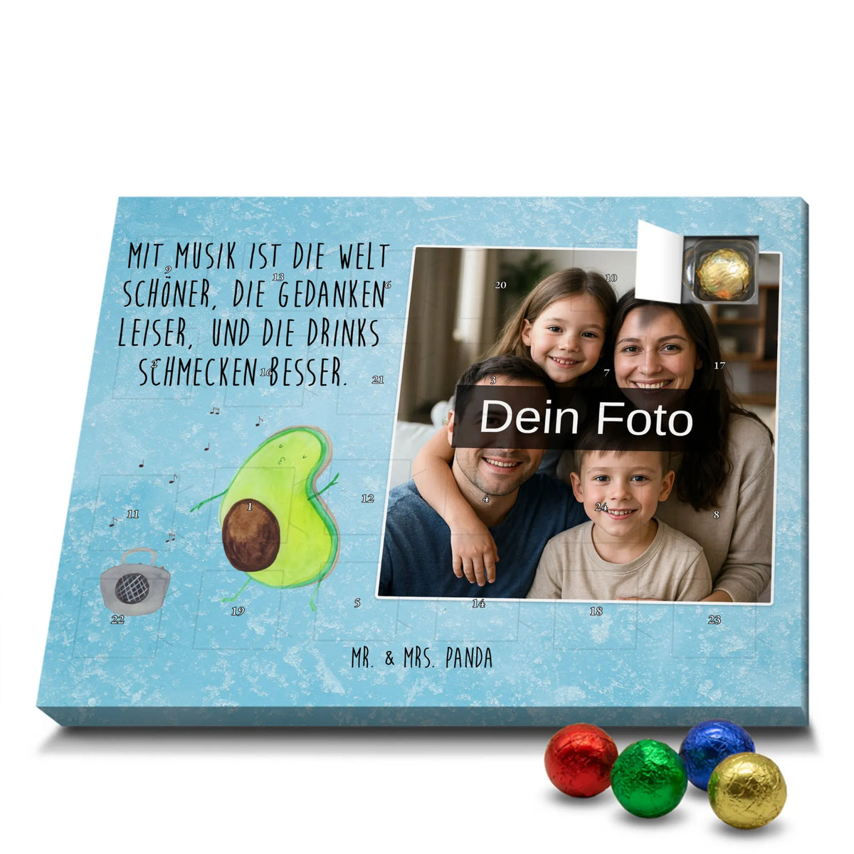 Personalisierter Schoko Foto Adventskalender Avocado Tanzen Foto Adventskalender, Personalisierter Schoko Foto Adventskalender, Foto Schokoladen Adventskalender, Fotokalender Advent, Schoko Foto Adventskalender, Vegan, Veggie, Avocado, Gesund