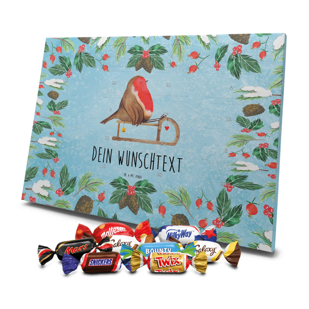 Adventskalender mit Namen Rotkehlchen Schlitten Personalisierter Adventskalender, Adventskalender mit Namen, Wintermotiv, Weihnachtsdeko, Weihnachten, Winter, Heiligabend, Advent, Nikolaus, Vogel, Schlitten