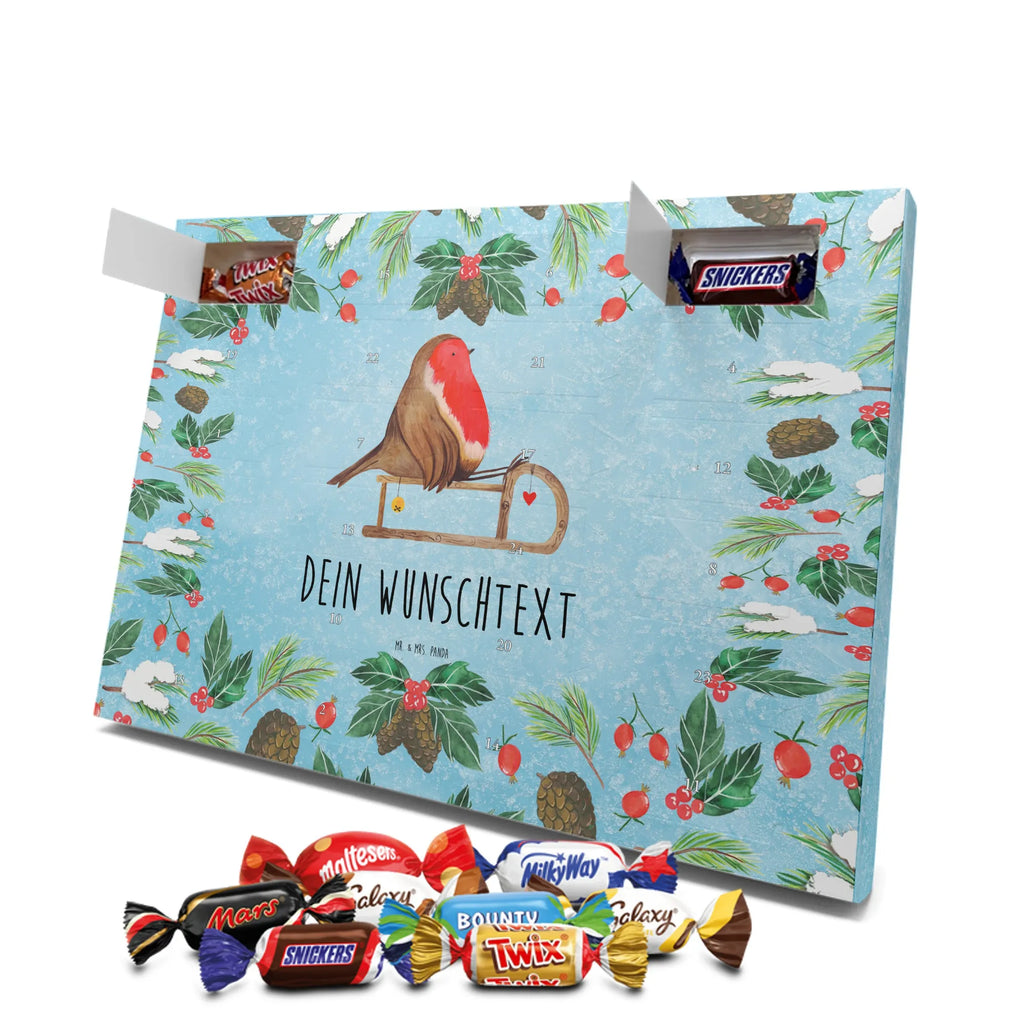Adventskalender mit Namen Rotkehlchen Schlitten Personalisierter Adventskalender, Adventskalender mit Namen, Wintermotiv, Weihnachtsdeko, Weihnachten, Winter, Heiligabend, Advent, Nikolaus, Vogel, Schlitten