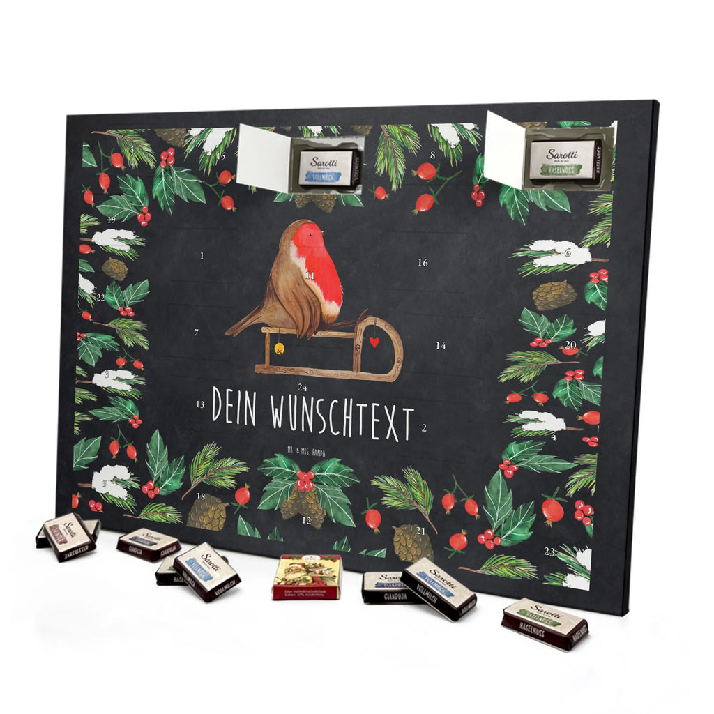 Adventskalender mit Namen Rotkehlchen Schlitten Personalisierter Adventskalender, Adventskalender mit Namen, Wintermotiv, Weihnachtsdeko, Weihnachten, Winter, Heiligabend, Advent, Nikolaus, Vogel, Schlitten