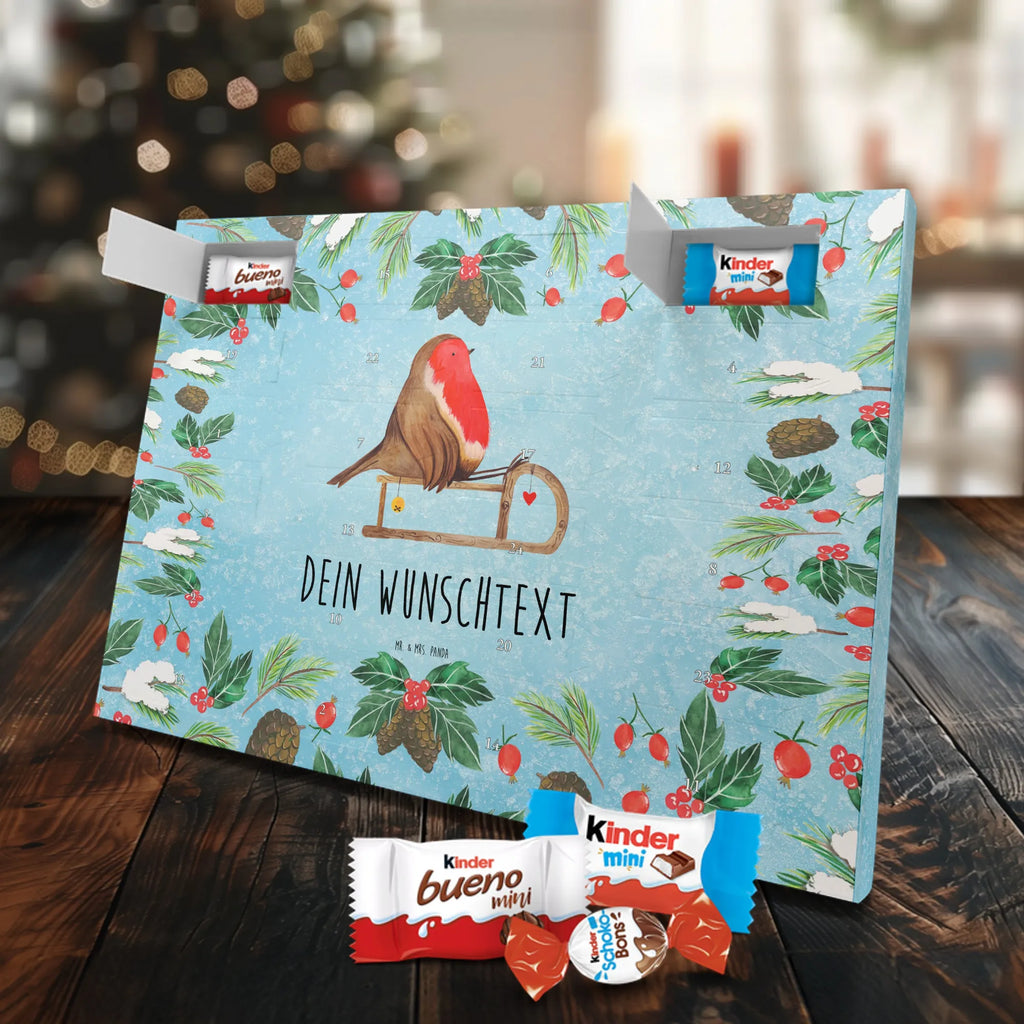 Adventskalender mit Namen Rotkehlchen Schlitten Personalisierter Adventskalender, Adventskalender mit Namen, Wintermotiv, Weihnachtsdeko, Weihnachten, Winter, Heiligabend, Advent, Nikolaus, Vogel, Schlitten