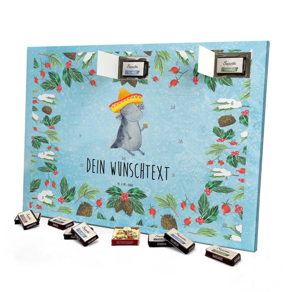 Personalisierter Schoko Adventskalender Axolotl Tequila Adventskalender mit Namen, Personalisierter Adventskalender, Molch, Axolotl, Spruch, Sombrero, Mexico, Motivation, Schwanzlurch, Tequila, Lurch, Lurche, Feuersalamander, Feuerdrache, Mexiko, Axolot, Zitrone