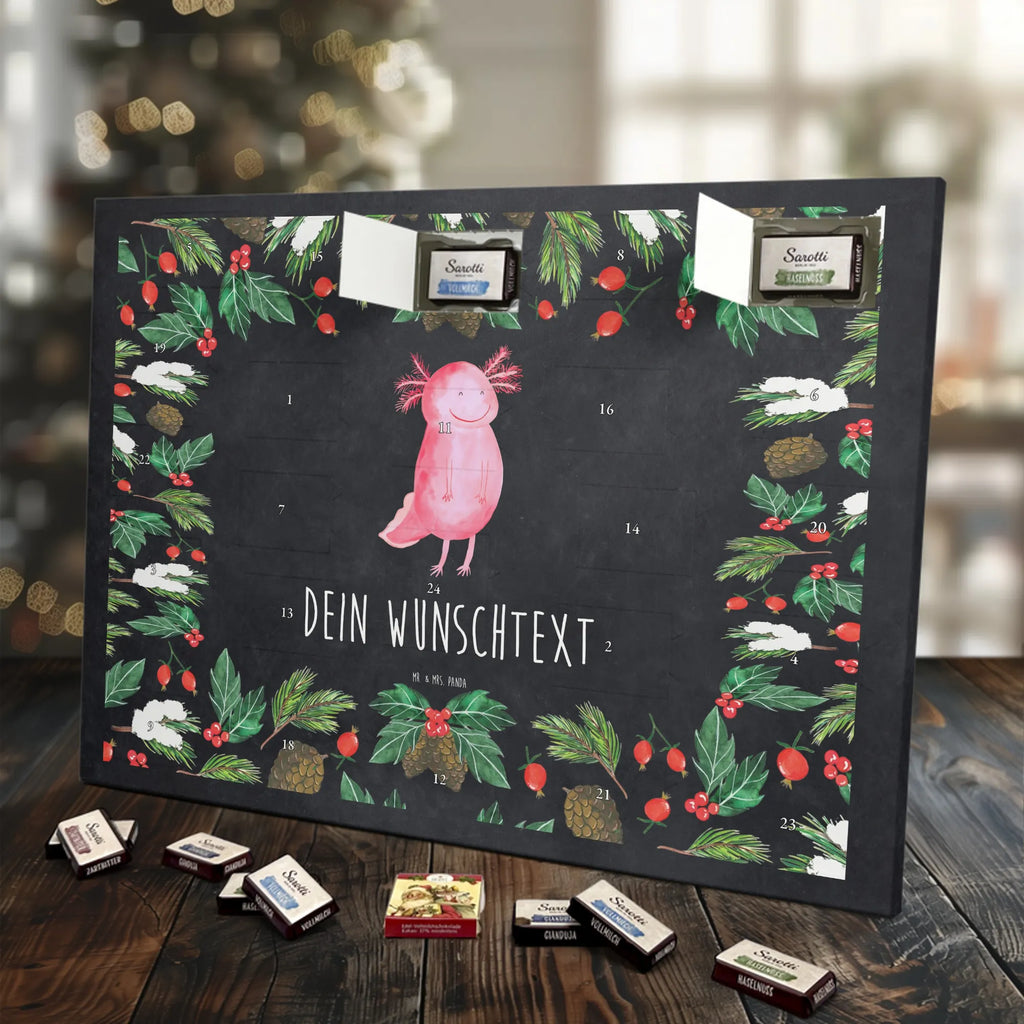 Personalisierter Schoko Adventskalender Axolotl Glücklich Personalisierter Adventskalender, Adventskalender mit Namen, Molch, Axolotl, Axolot, Lurch, Lurche, Schwanzlurch, Motivation, Gute Laune