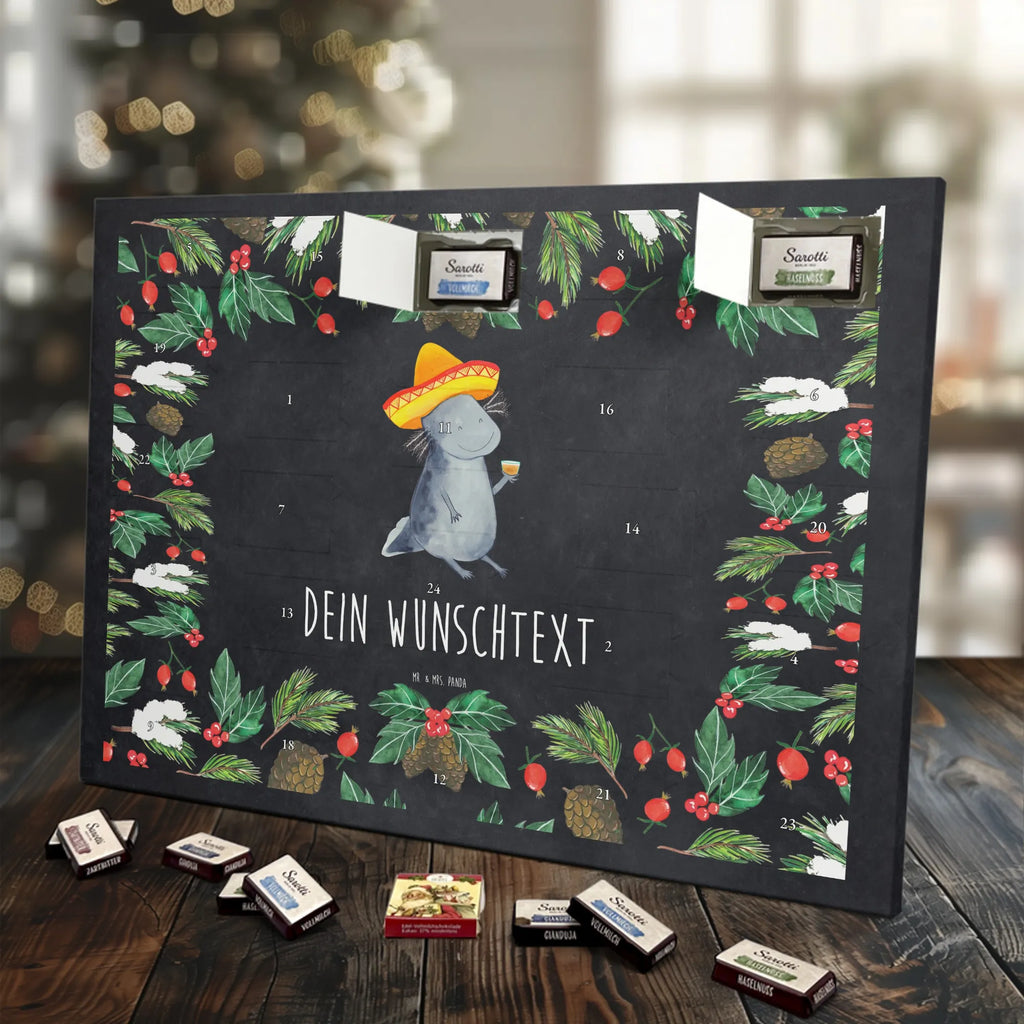 Personalisierter Schoko Adventskalender Axolotl Tequila Adventskalender mit Namen, Personalisierter Adventskalender, Molch, Axolotl, Spruch, Sombrero, Mexico, Motivation, Schwanzlurch, Tequila, Lurch, Lurche, Feuersalamander, Feuerdrache, Mexiko, Axolot, Zitrone
