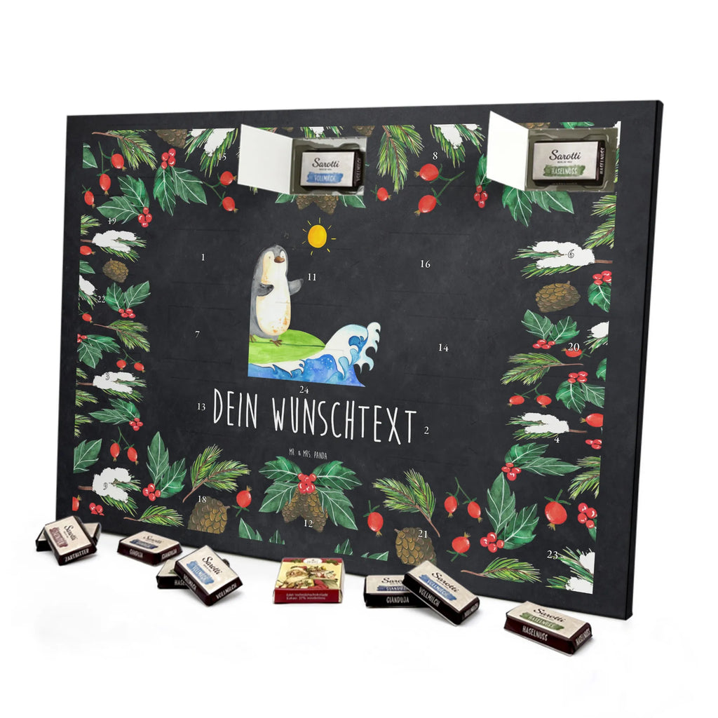 Personalisierter Schoko Adventskalender Pinguin Surfer Personalisierter Adventskalender, Adventskalender mit Namen, Pinguin, Wellen Reiten, Pinguine, Urlaub, Wellen, Surfen, Surfer, Portugal, Hawaii