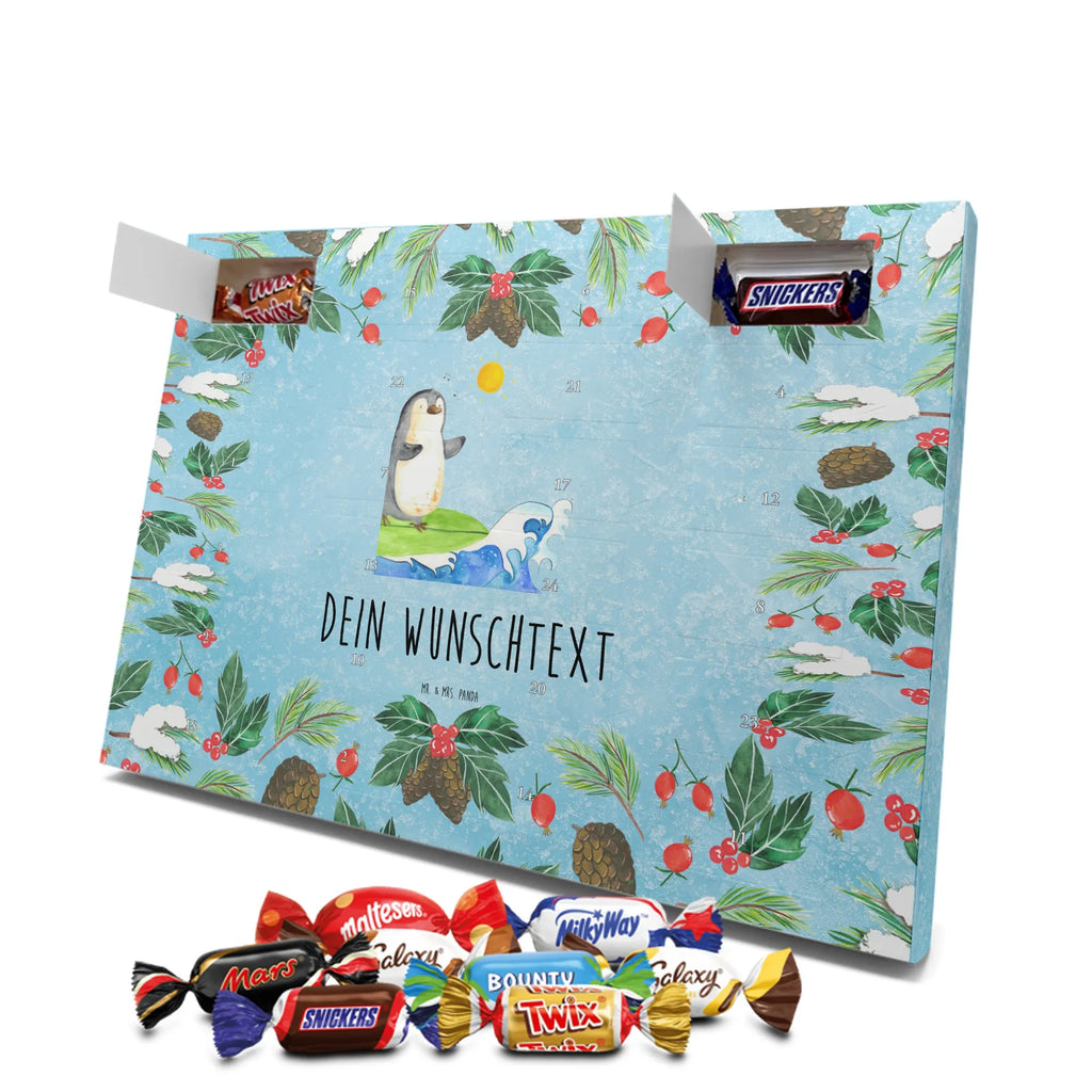 Personalisierter Schoko Adventskalender Pinguin Surfer Personalisierter Adventskalender, Adventskalender mit Namen, Pinguin, Wellen Reiten, Pinguine, Urlaub, Wellen, Surfen, Surfer, Portugal, Hawaii