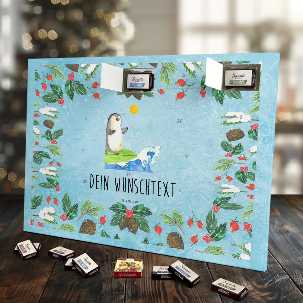 Personalisierter Schoko Adventskalender Pinguin Surfer Personalisierter Adventskalender, Adventskalender mit Namen, Pinguin, Wellen Reiten, Pinguine, Urlaub, Wellen, Surfen, Surfer, Portugal, Hawaii