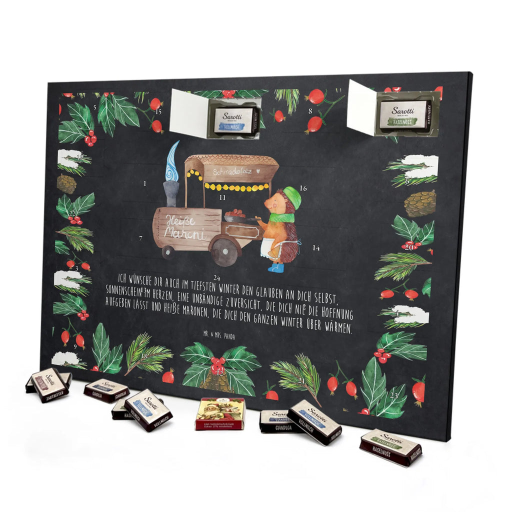 Chocolate advent calendar hedgehog Chestnuts Christmas time, snow