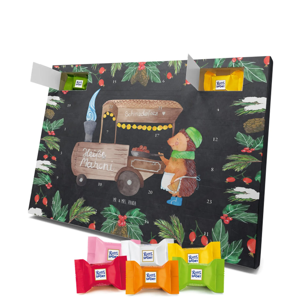 Chocolate advent calendar hedgehog Chestnuts Christmas time, snow