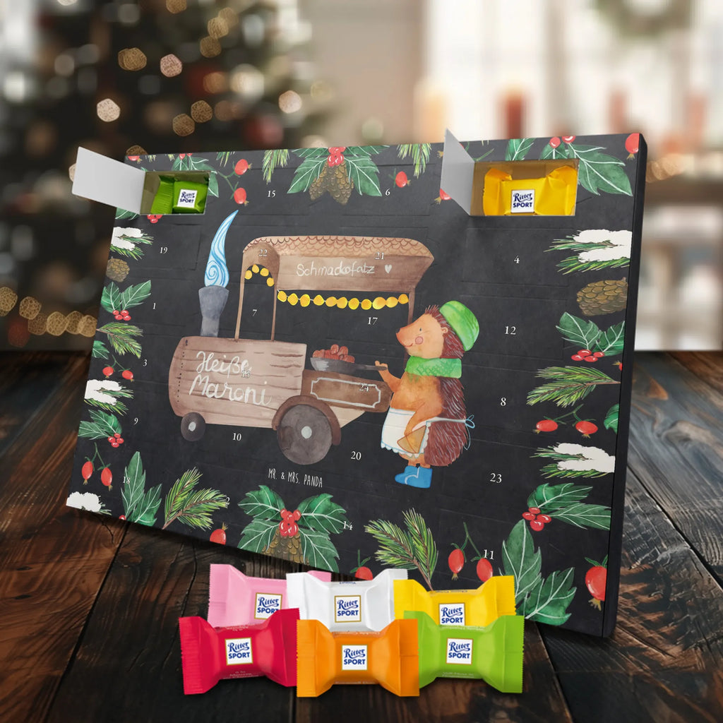 Chocolate advent calendar hedgehog Chestnuts Christmas time, snow