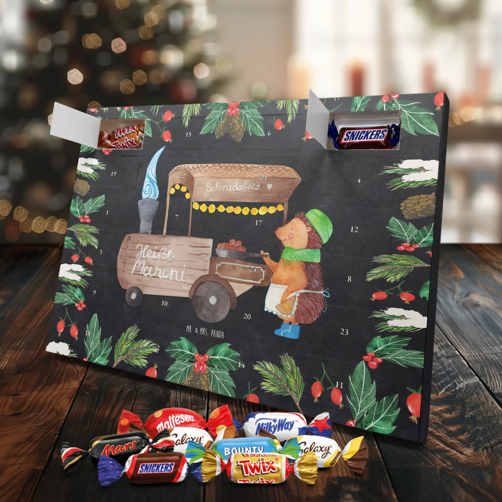 Chocolate advent calendar hedgehog Chestnuts Christmas time, snow