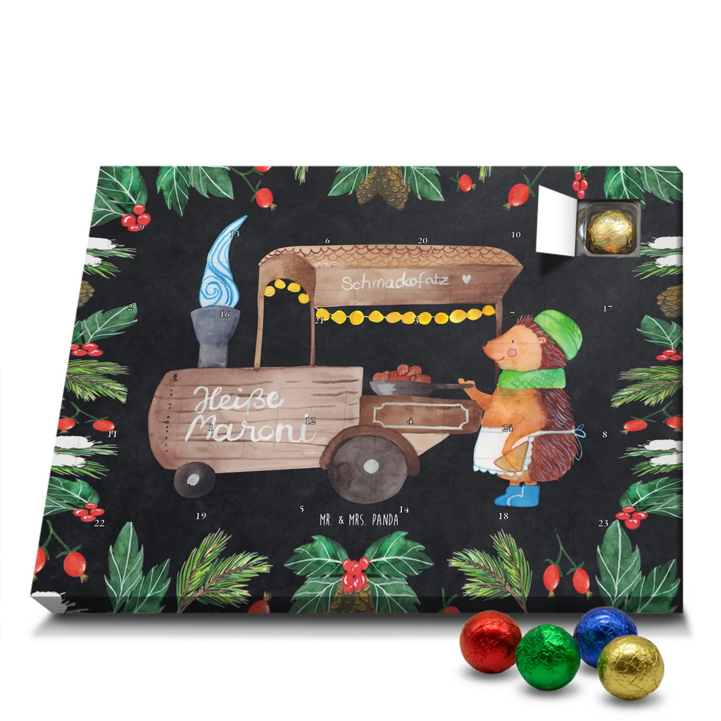 Chocolate advent calendar hedgehog Chestnuts Christmas time, snow