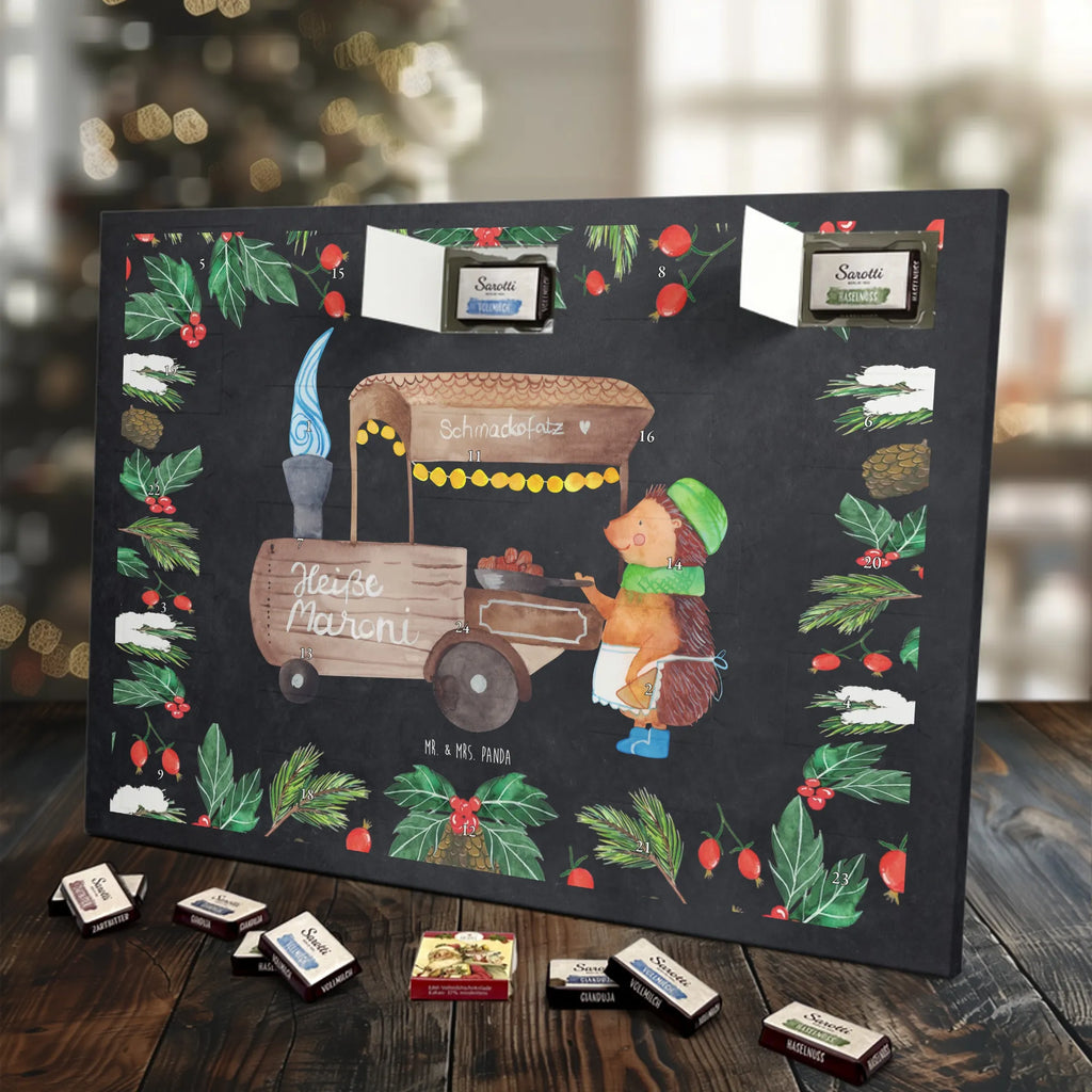 Chocolate advent calendar hedgehog Chestnuts Christmas time, snow