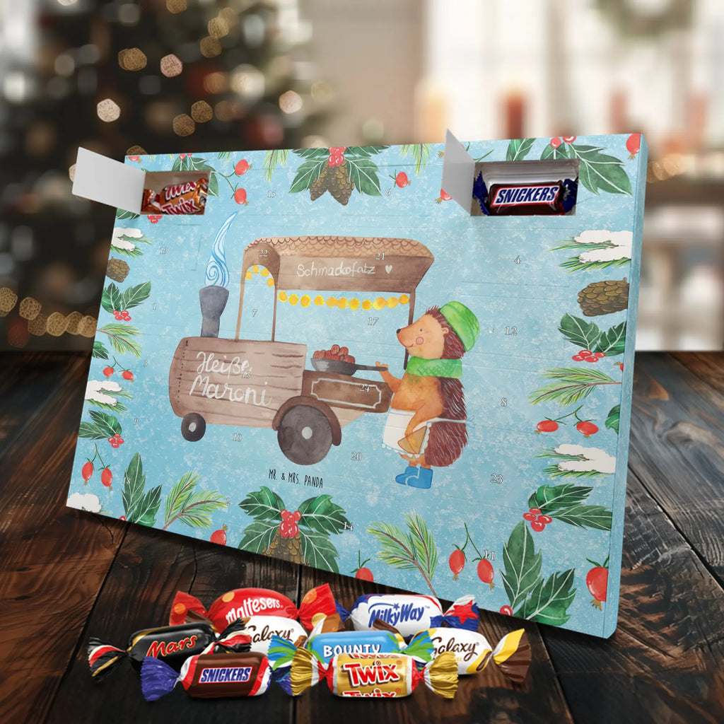 Chocolate advent calendar hedgehog Chestnuts Christmas time, snow