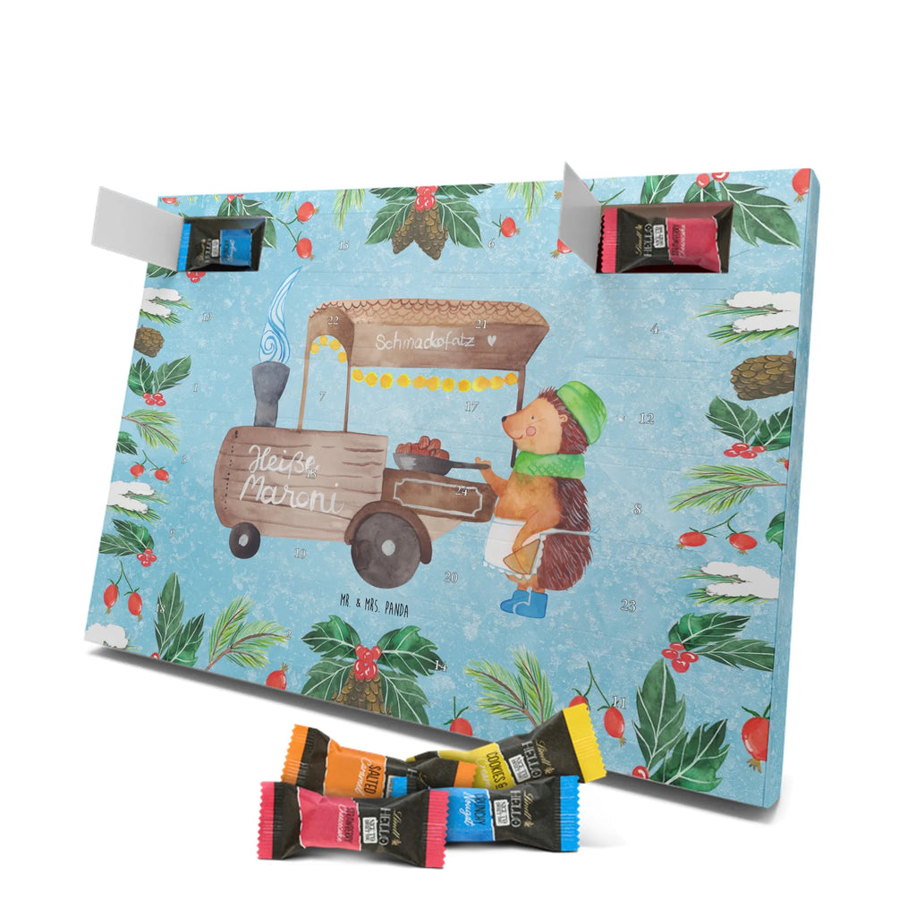 Chocolate advent calendar hedgehog Chestnuts Christmas time, snow