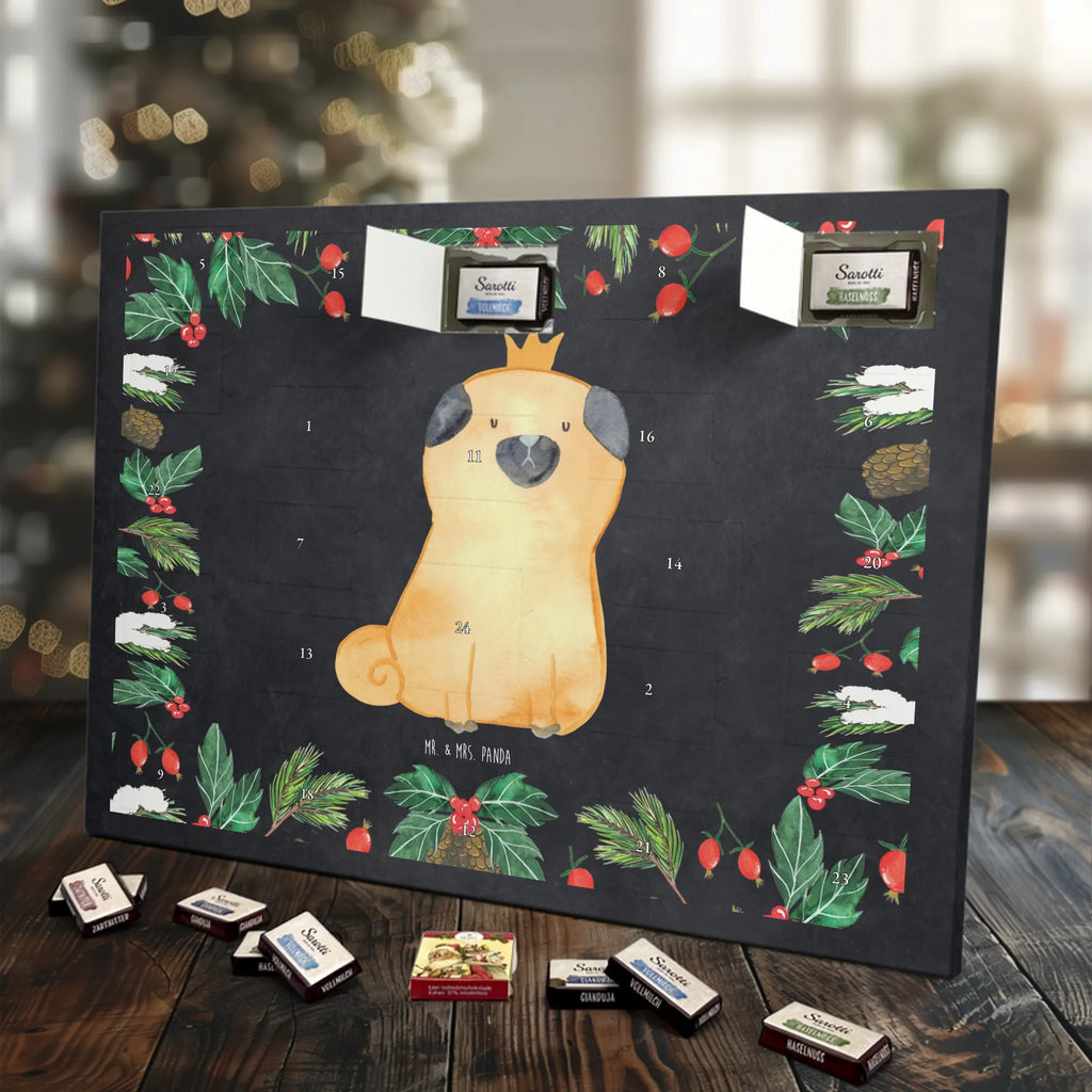 Chocolate advent calendar pug Crown mutt, dog sayings, love dogs, dog mama, funny gifts for dog owners, woof, what do you give a dog lover, dog breed, Christmas gifts for dogs, gifts for dogs, bag with dog print, love for dogs, hound, dog decorative items, childless, allergic, dog owners. Saying, Pug, house rules