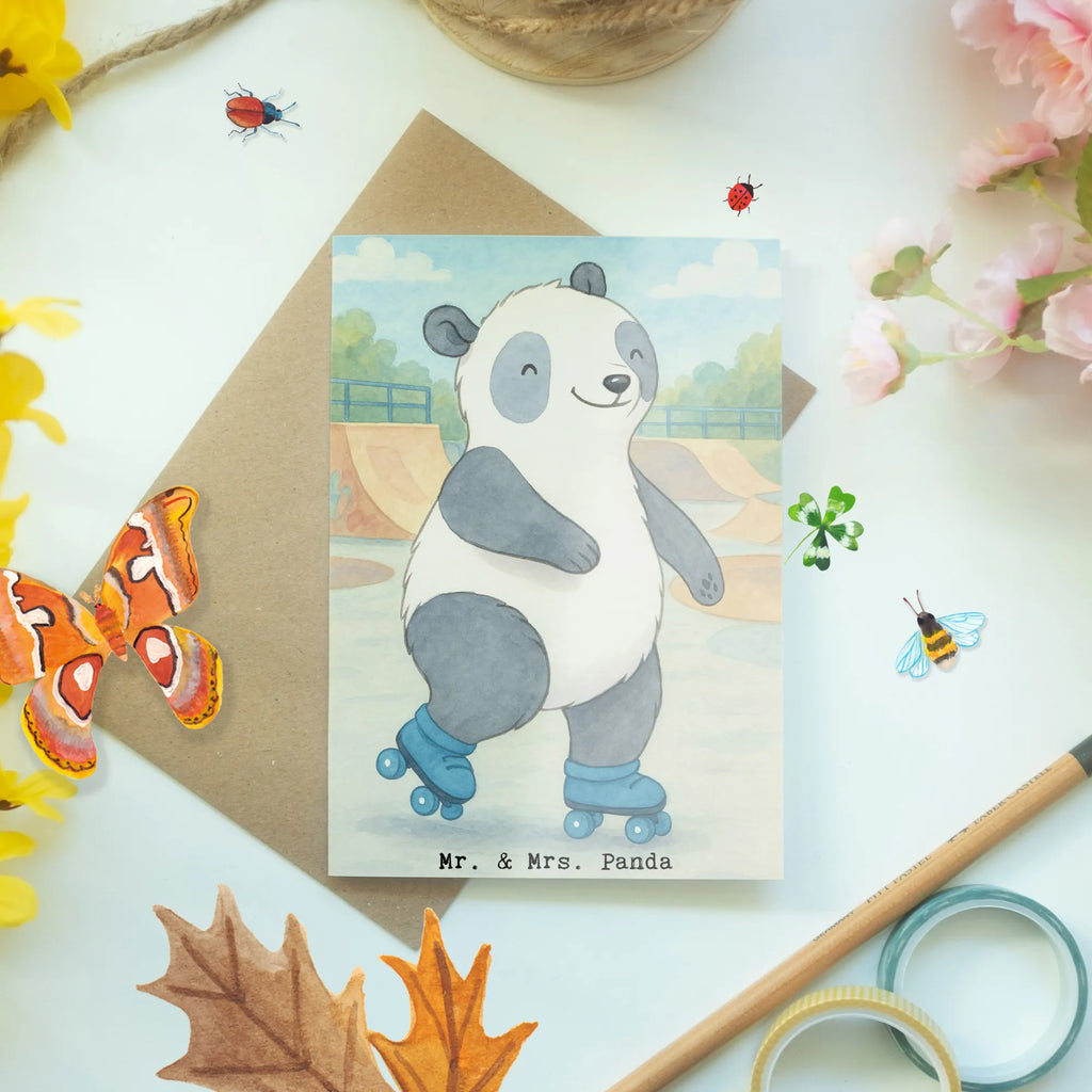 Greetings card panda roller blading Design Valentine&#39;s Day card, man, Love greeting card, wedding, favorite person, boy, grandma, high school graduation, Voucher card, gift ideas, wedding card, greeting card, Easter cards, friendship, Christmas cards, money gifts, folding card, birthday card, girlfriend, grandpa, boyfriend, Baptism, encouragement, woman, Gift, giving, thank you, award, profit, athlete, Inline skating, roller skating, roller blading