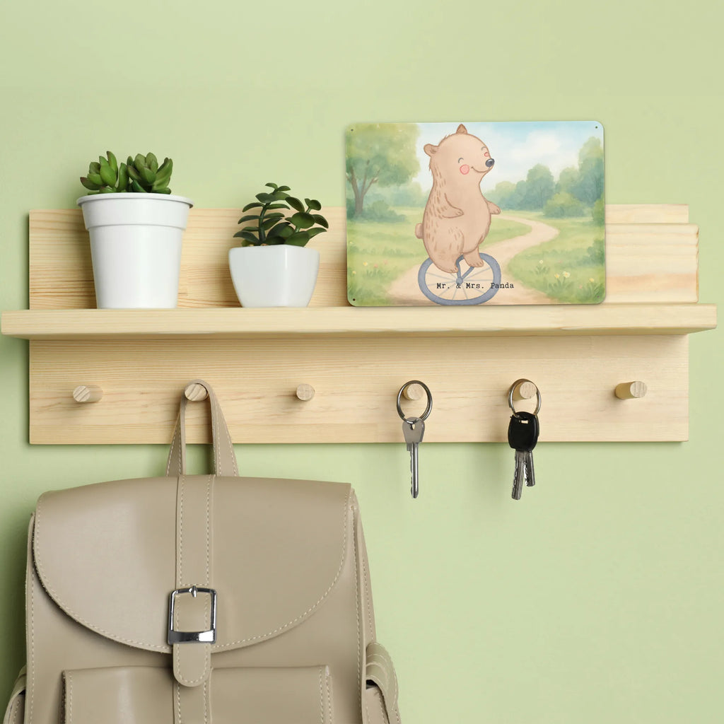 Tin sign bear ride a unicycle Design Gift, giving, thank you, award, profit, athlete, ride a unicycle