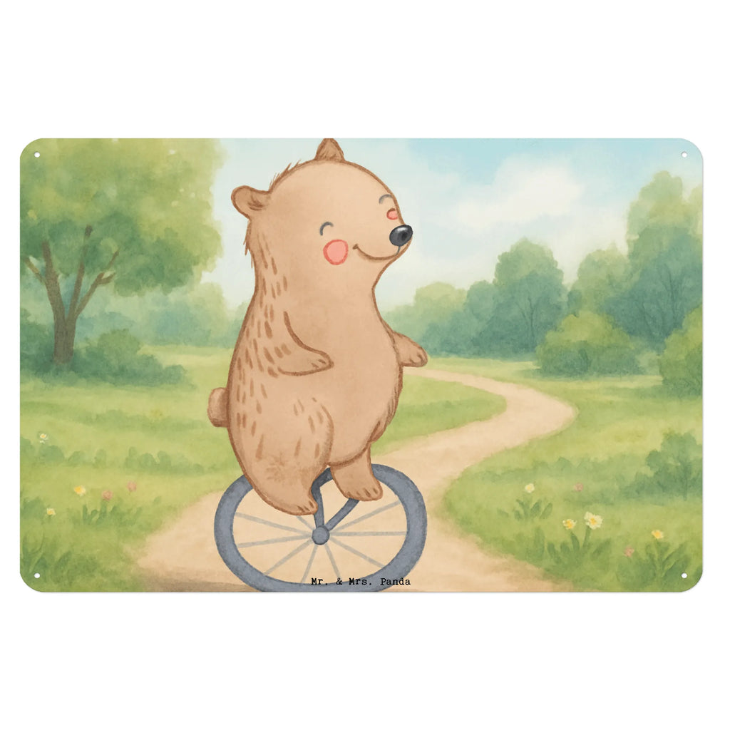 Tin sign bear ride a unicycle Design Gift, giving, thank you, award, profit, athlete, ride a unicycle