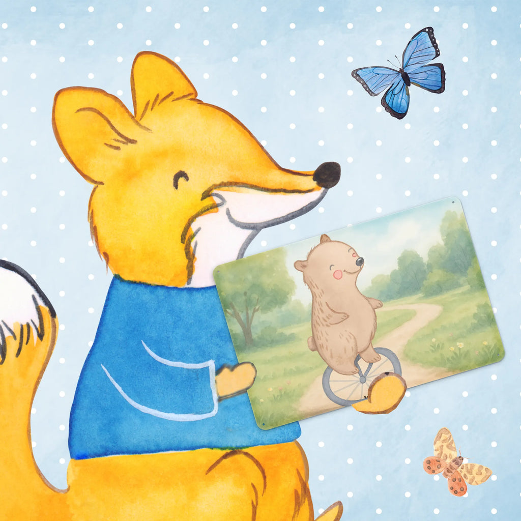 Tin sign bear ride a unicycle Design Gift, giving, thank you, award, profit, athlete, ride a unicycle