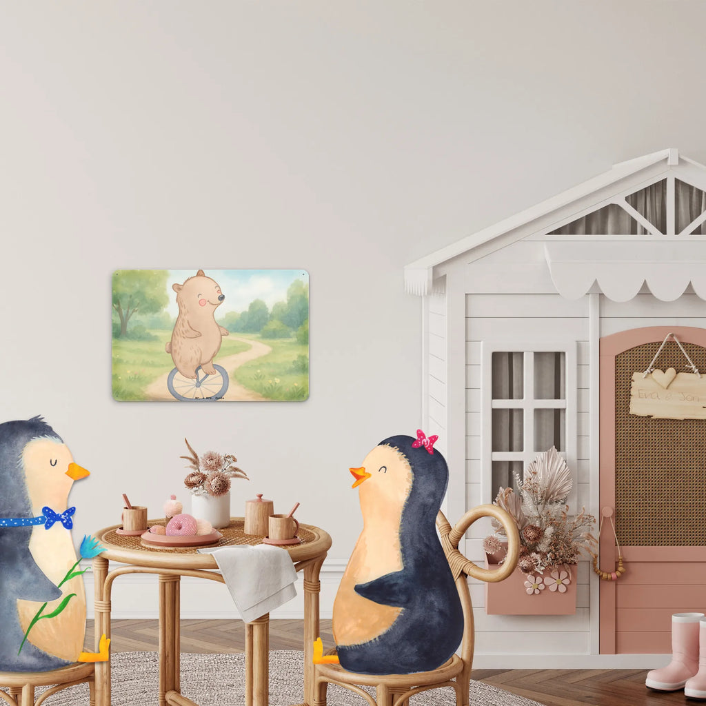 Tin sign bear ride a unicycle Design Gift, giving, thank you, award, profit, athlete, ride a unicycle