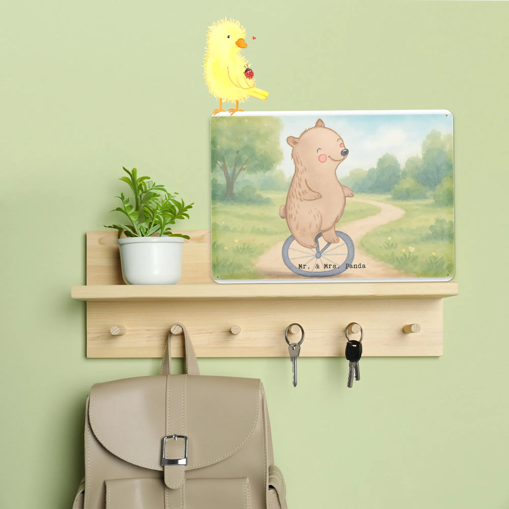 Tin sign bear ride a unicycle Design Gift, giving, thank you, award, profit, athlete, ride a unicycle