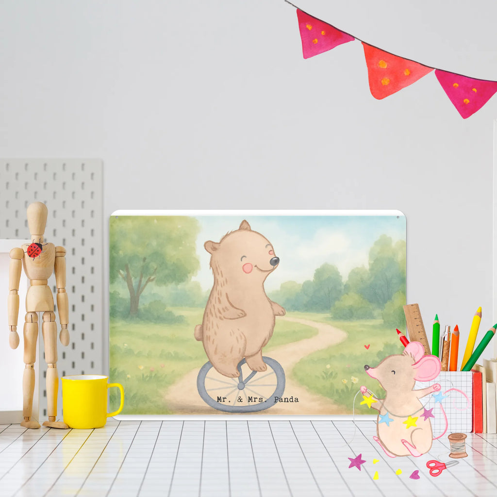 Tin sign bear ride a unicycle Design Gift, giving, thank you, award, profit, athlete, ride a unicycle