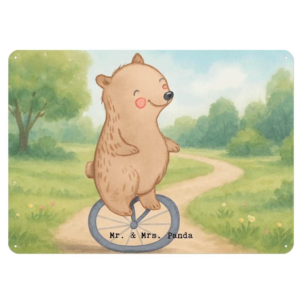 Tin sign bear ride a unicycle Design Gift, giving, thank you, award, profit, athlete, ride a unicycle