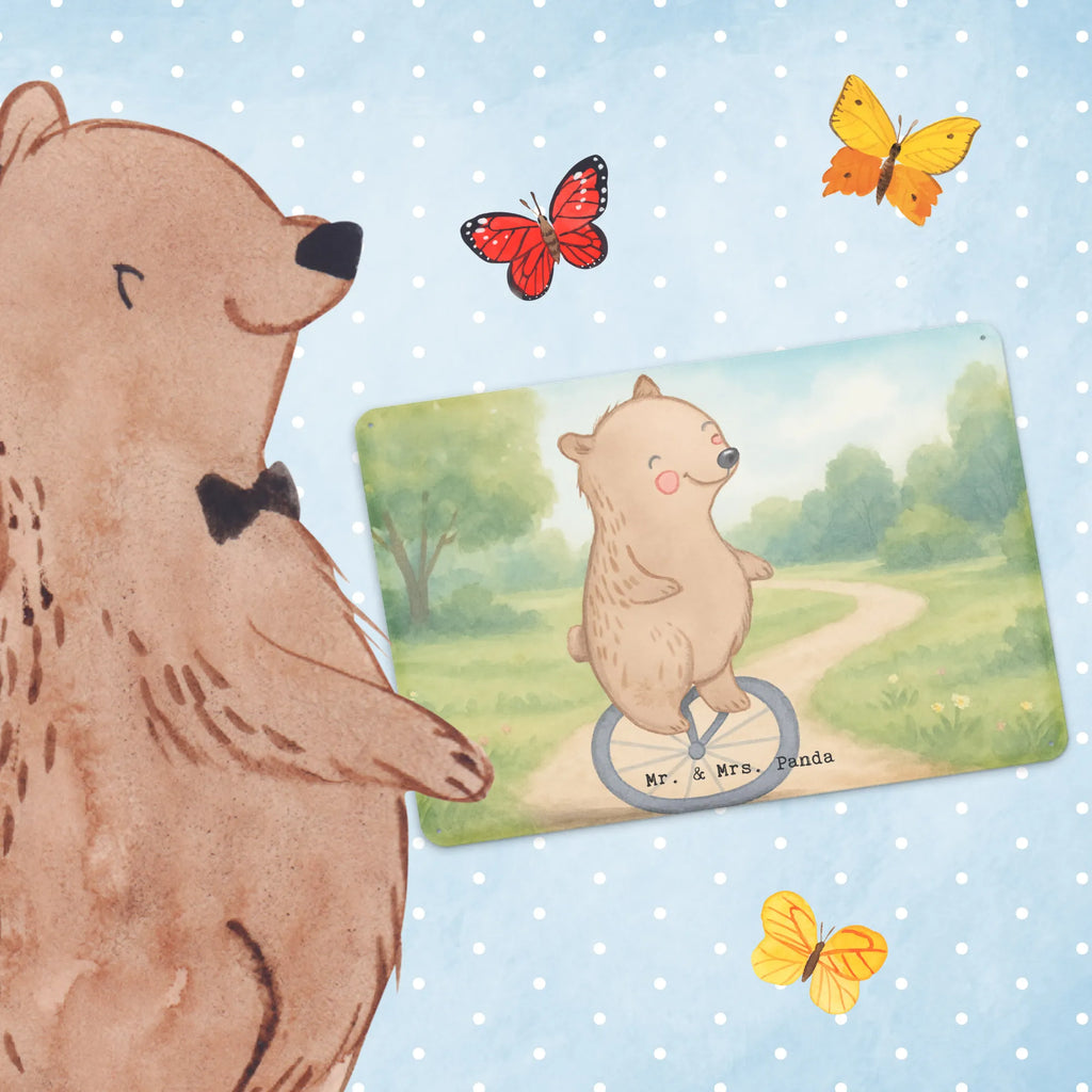 Tin sign bear ride a unicycle Design Gift, giving, thank you, award, profit, athlete, ride a unicycle