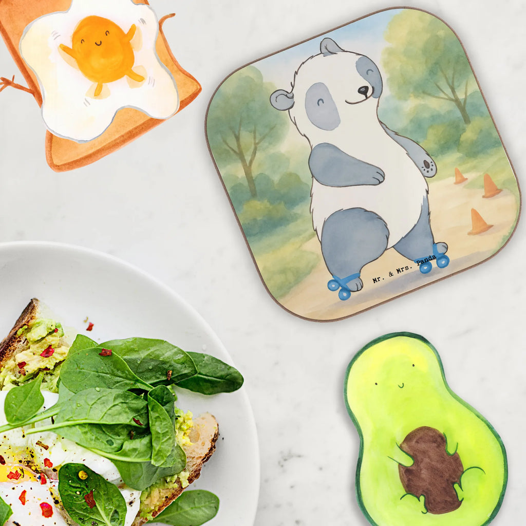 Square coaster panda roller blading Design Gift, giving, thank you, award, profit, athlete, Inline skating, roller blading, roller skating