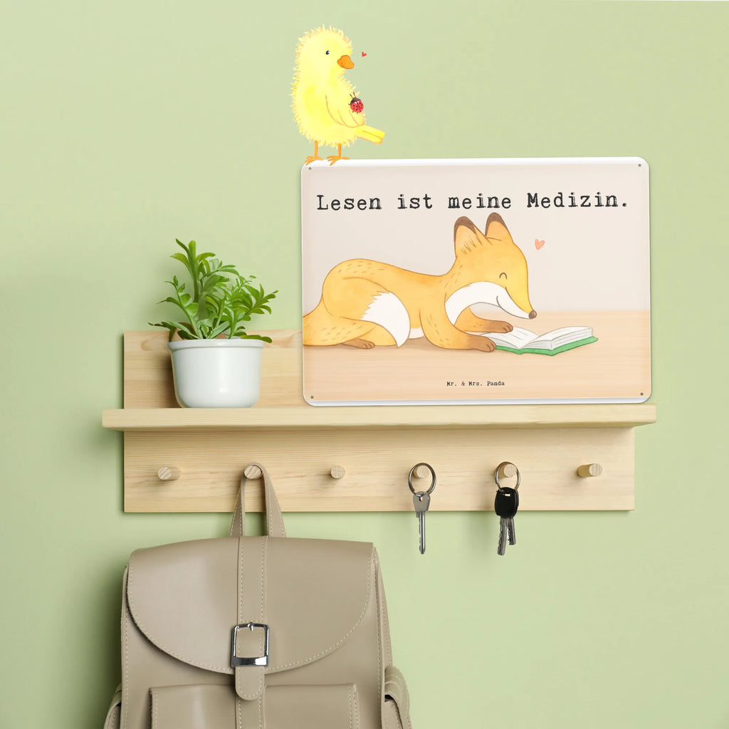 Tin sign Fox To read Design Gift, giving, thank you, award, profit, athlete, bookworm, read books, read