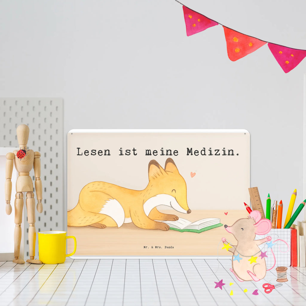 Tin sign Fox To read Design Gift, giving, thank you, award, profit, athlete, bookworm, read books, read