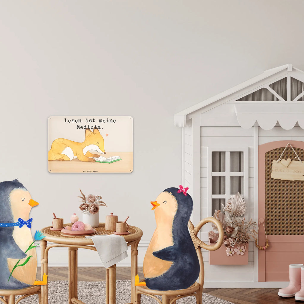 Tin sign Fox To read Design Gift, giving, thank you, award, profit, athlete, bookworm, read books, read