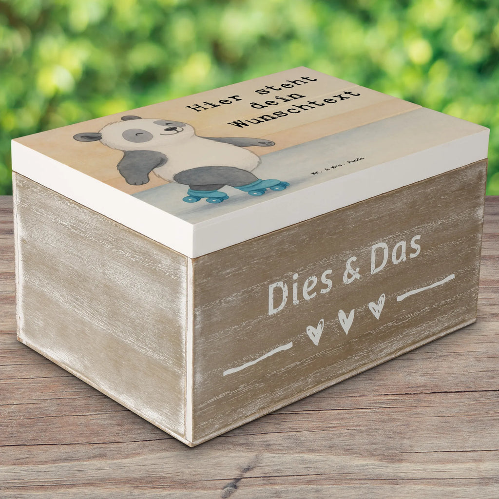 Personalizowane drewniane pudełko Panda Jazda na rolkach Design Prezent, Dyscyplina sportowa, Darować, Dziękuję, Dzięki, Wyróżnienie, Wygrana, Sportowiec