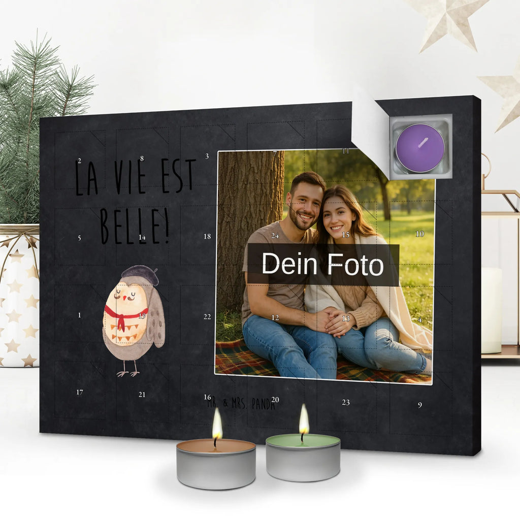 Personalisierter Duftkerzen Foto Adventskalender Eule Frankreich Personalisierter Duftkerzen Foto Adventskalender, Eule, Owl, Eule Deko, Hibou, Das Leben Ist schön, La Vie Est Belle, Spruch Französisch, Frankreich, Spruch schön, Eulen