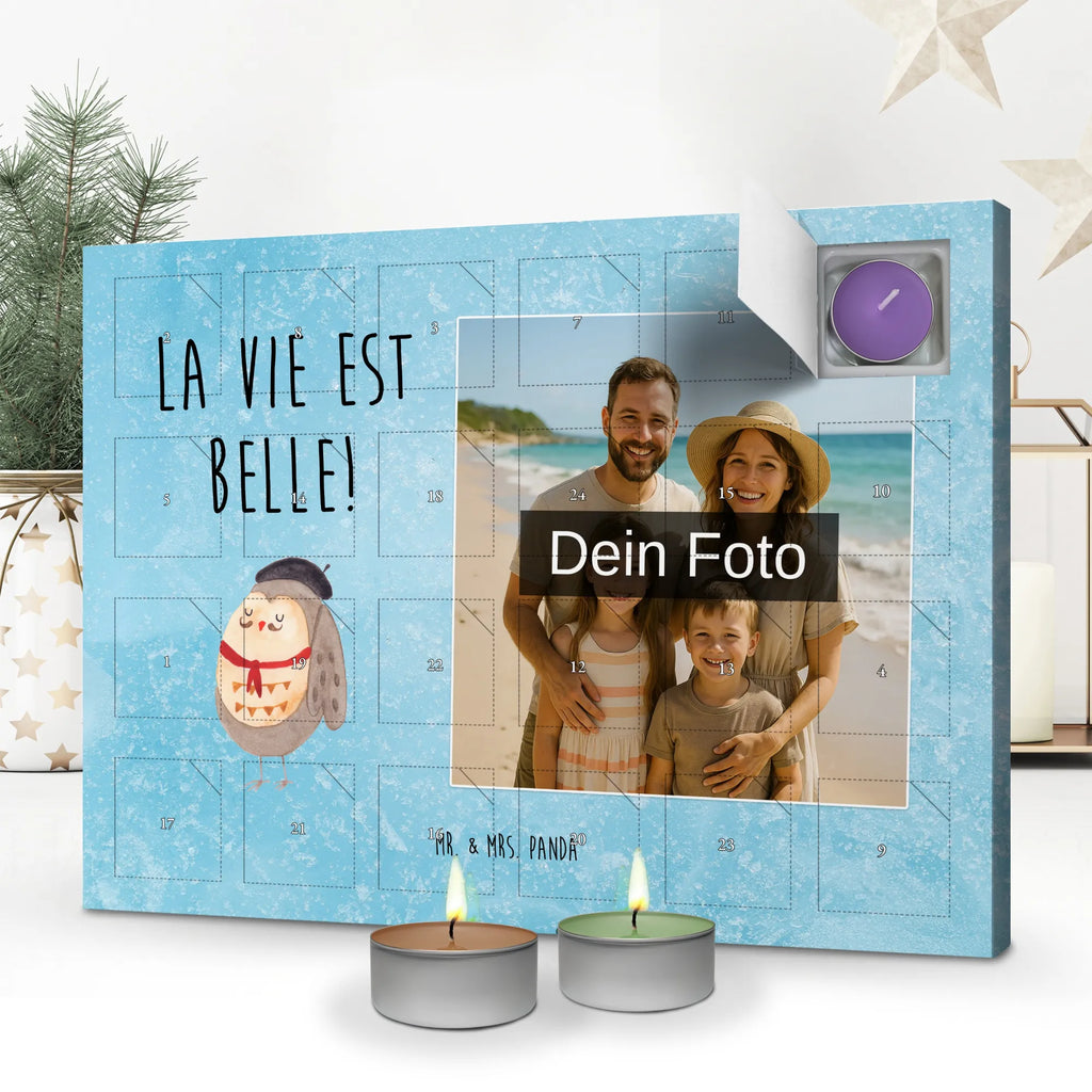 Personalisierter Duftkerzen Foto Adventskalender Eule Frankreich Personalisierter Duftkerzen Foto Adventskalender, Eule, Owl, Eule Deko, Hibou, Das Leben Ist schön, La Vie Est Belle, Spruch Französisch, Frankreich, Spruch schön, Eulen