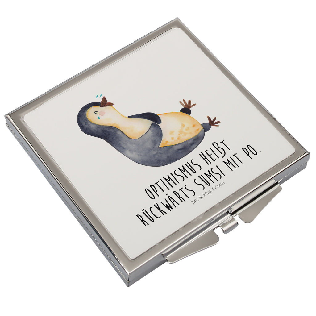 Handtaschenspiegel quadratisch Pinguin lachend Spiegel, Handtasche, Quadrat, silber, schminken, Schminkspiegel, Pinguin, Pinguine, lustiger Spruch, Optimismus, Fröhlich, Lachen, Humor, Fröhlichkeit