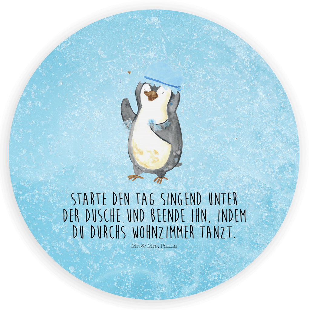 Rund Aufkleber Pinguin duscht Sticker, Aufkleber, Etikett, Kinder, rund, Pinguin, Pinguine, Dusche, duschen, Lebensmotto, Motivation, Neustart, Neuanfang, glücklich sein
