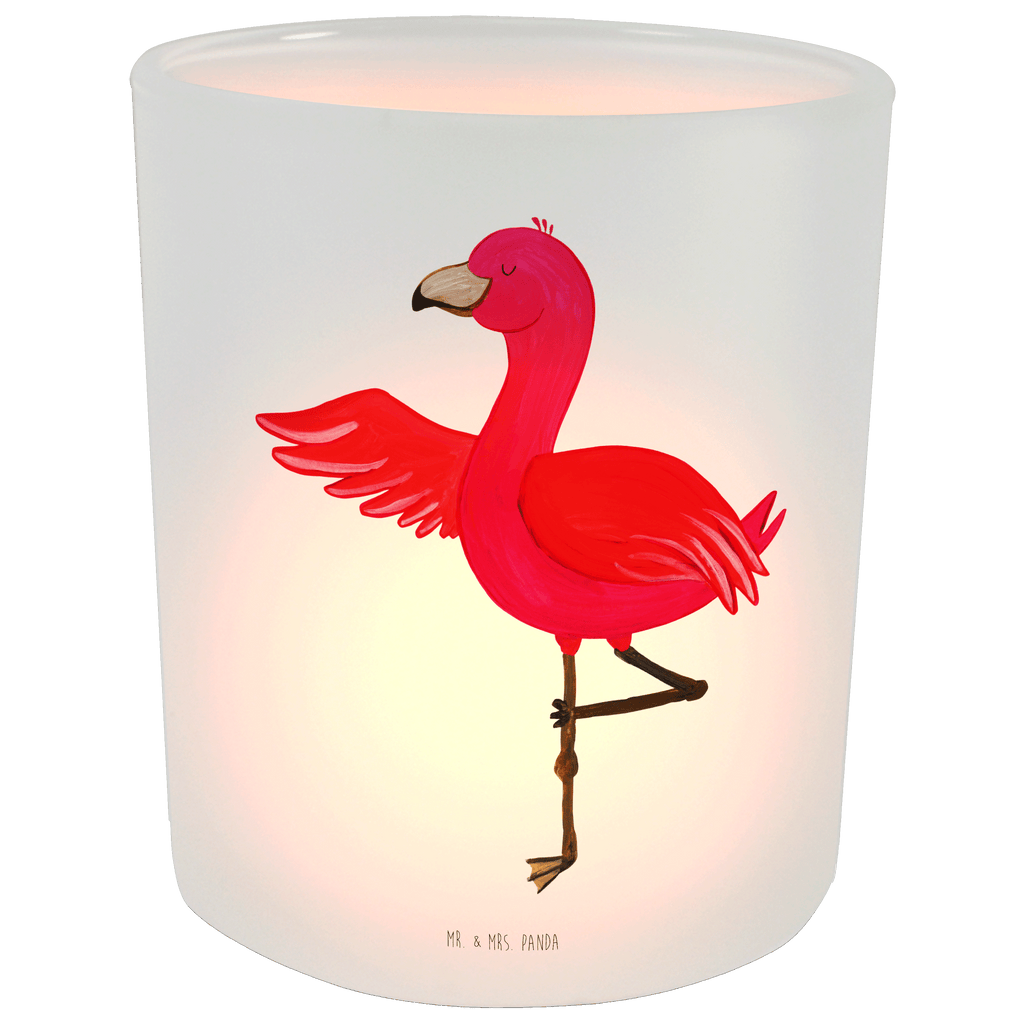 Windlicht Flamingo Yoga Windlicht Glas, Teelichtglas, Teelichthalter, Teelichter, Kerzenglas, Windlicht Kerze, Kerzenlicht, Flamingo, Vogel, Yoga, Namaste, Achtsamkeit, Yoga-Übung, Entspannung, Ärger, Aufregen, Tiefenentspannung